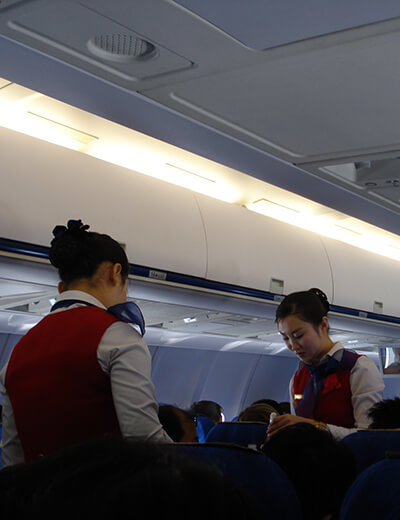 Air Koryo Tu-204 cabin with LCD screens